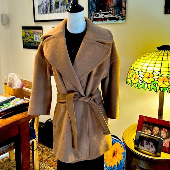 Saks Fifth Avenue Jackets & Blazers - Beautiful wrap coat from Saks Fifth Avenue. Camel color. Excellent condition.
